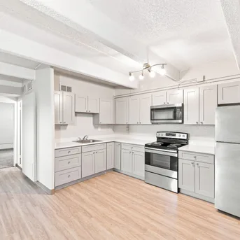Julian Square Apartments kitchen with stainless steel appliances